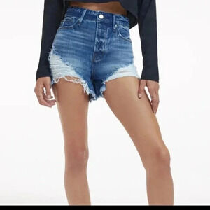 GOOD AMERICAN Bombshell Distressed High-Rise Cut off Denim Shorts 2/26
